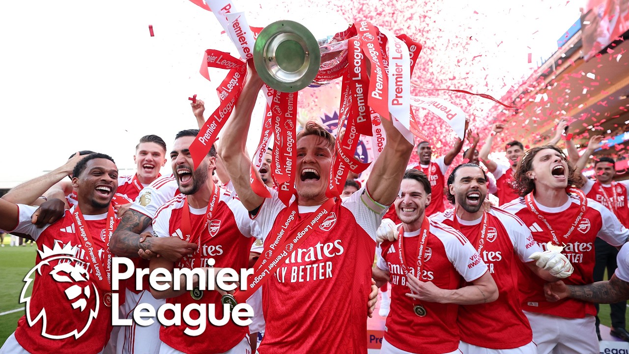 Arsenal hoist the Premier League trophy